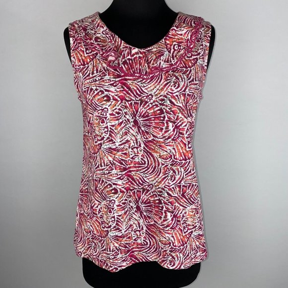 Christopher & Banks Tops - Christopher & Banks Tank Top Women's S Seashell Print Ruffle Neckline Vacation